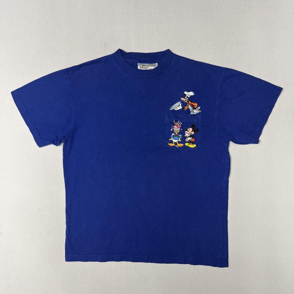 Vintage Disney Store Shirt Mens M Blue Mickey Goofy Daisy Pocket Graphic Tee